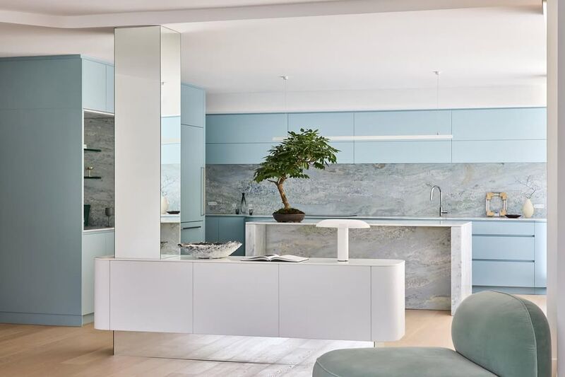 Kitchen island and marble splashback — The Blue Zone, Double Bay